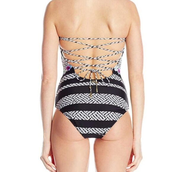 Jessica Simpson Lace-Up Back One-Piece Swimsuit Botanica NWT Sz S - Picture 4 of 11
